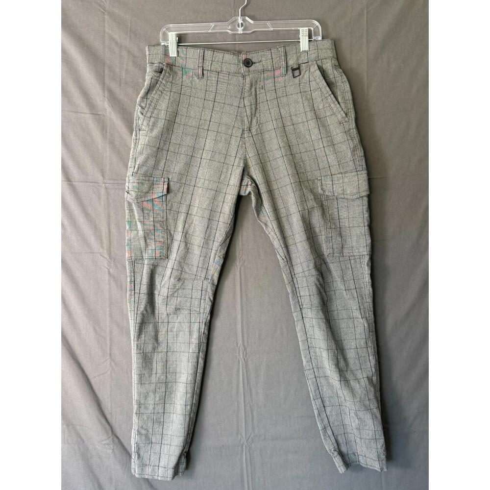 Projek Raw Men's Size 32 Plaid Cargo Joggers - Slim Fit Tapered Pants - Grey